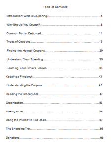 table of contents